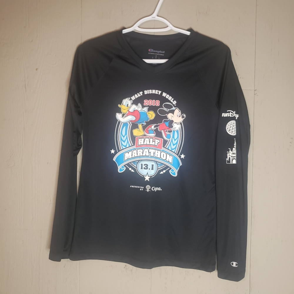 Champion Disney Half Marathon 2018 Mickey Donald Long Sleeve Shirt Size Small
